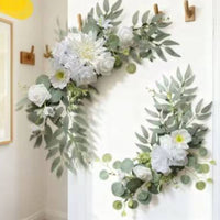2 Pieces Artificial Wedding Arch Flowers Crescent-Shaped Wedding Arch Floral Swag Hanging Eucalyptus Rose Arrangement Curved