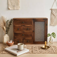 Wood Storage Cabinet Vintage Finish Drawer Cabinet Hand-Finished Tabletop Organizer for Vanity Table