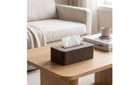 Wooden Tissue Box with Leather Rounded Corner Desktop Tissue Box Striped Home Decor for Coffee Table, Office