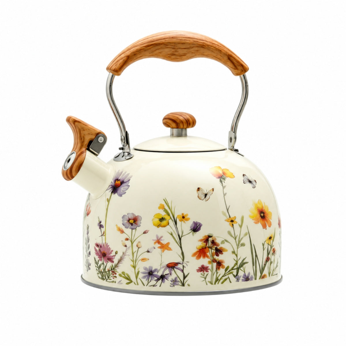 Stainless Steel Stovetop Whistling Kettle Botanical Whistling Tea Kettle Heat-Resistant Stay-Cool for Kitchen