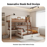 Staggered Bunk Bed Space-Saving Bunk Bed with Storage Multi-Functional Kids Furniture for Families, Girls, Small Apartment Guests, Vacation Home