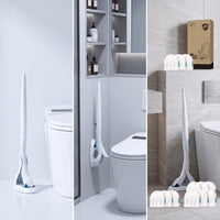 Disposable Toilet Brush Set Wall-Mounted Toilet Wand with Disposable Heads Compact for Bathroom, Rv