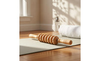 9-Wheel Wooden Massage Roller Stick Polished Finish Handheld Body Massage Roller Rotating Rollers Solid Wood