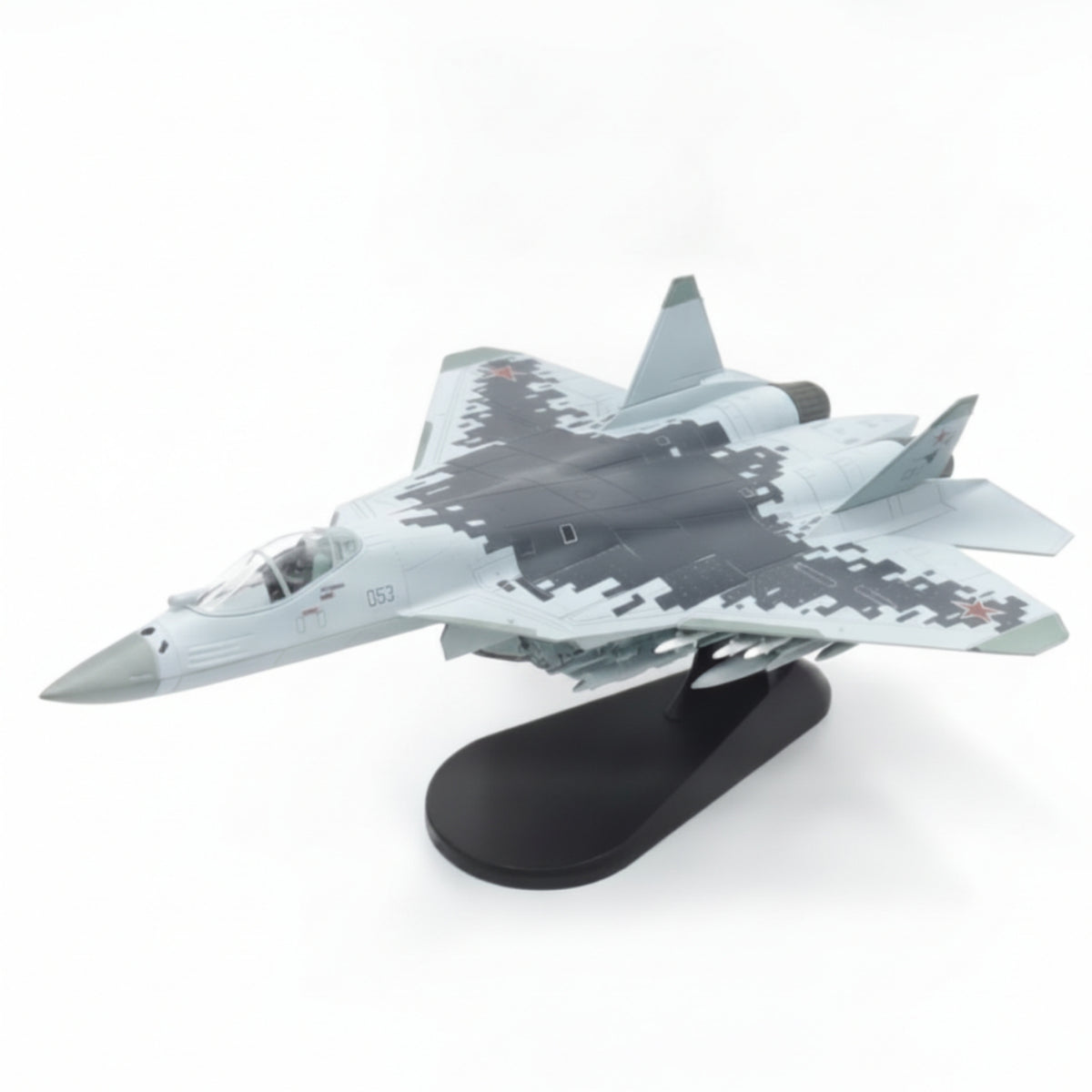 1:100 Scale SU-57 Fighter Jet Model Fighter Jet Model with Stand Assembled Detailed for Aviation Enthusiasts, Office