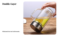 Tea Infuser Cup with Handle Large Capacity Portable Tea Separation Bottle Leak-Resistant Seal Double Wall Glass Tumbler for Men, Adults, Travel, Car