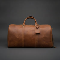 Large Duffel Bag with Shoe Compartment Crossbody Leather Travel Duffel Zippered Leather Weekend Bag Adjustable for Travelers