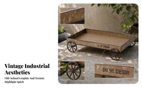 Spoked Wheels Iron Tray Rectangular Rustic Metal Tray Raised Sides Household Decor Shallow