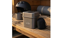 2 Pieces Folding Handles Square Camping Pot Matte Gray Nesting Cookware Set Mesh Storage Pouch Aluminum Camping Cookware Compact