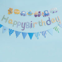 Colorful Face Birthday Banner for Kids Party, Letter Decoration with Cartoon Design, Shower Celebration Bunting Flags