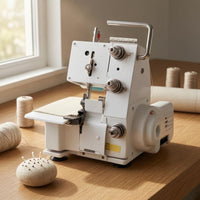 Compact Three-Thread Overlock Machine White Tabletop Serger Metal Handle Overlock Sewing Machine Small Footprint