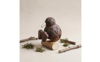 Carved Woodland Bird Statue Dark Brown Wooden Figurine Collectible Home Decor