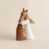 Tabletop Girl Embraces Horse Figurine Faceted Girl and Horse Figurine Carved Sentimental for Collectors