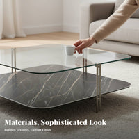 Modern Design two-partlevel Square Table Minimalist aesthetic Household Furniture Sturdy Construction Low silhouette for Interior Designers, Homeowners, Families, Living Room, Lounge Area, Apartment, Home Office