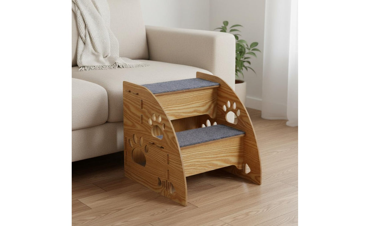 Wooden Pet Stairs Sturdy Construction Wooden Dog Steps Pet Bed Steps Detachable Design Decorative Cutouts for Small Dogs