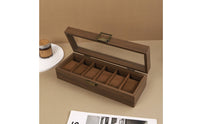 Watch Organizer with Glass Lid Wooden Timepiece Organizer Storage Box with Glass Lid Wood-Grain for Collectors, Dresser, Bedside Table, Retail Counter