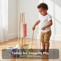 Kids Cleaning Set Role-Playing Fun Kids Broom and Mop Set Realistic Design Toy Cleaning Tools with Stand Storage