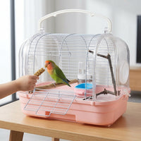 Portable Bird Cage with Handle, Hard-Sided Outdoor Bird Carrier for Small Parrot Travel, Small Bird Cage with Removable Tray for Easy Cleaning