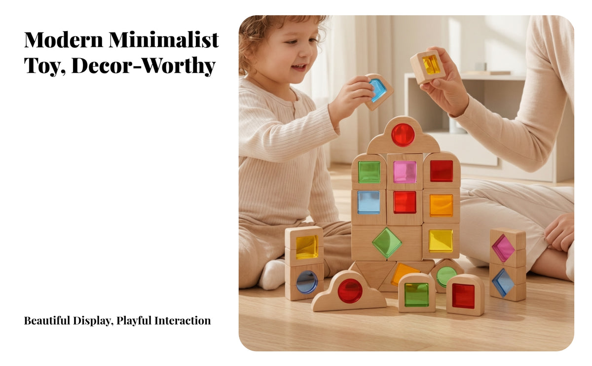 Wooden Blocks with Acrylic Inserts | Transparent, Translucent Building Blocks, for Light Table