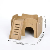 Hamster House Wooden Villa with Openings and Stairs, Multi-Chamber Syrian Hamster Hideaway, Square-Shaped Indoor Wood Nesting for Small Animals