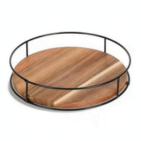 Wooden Acacia Wood Rotating Tray Round Rotating Organizer with Metal Frame Smooth Rotating Tray Turntable Space-Saving for Bathroom
