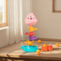 Ball Launcher Toy with Five Balls Multi-Level Ball Drop Structure with Launcher Spiral Track Structure Textured Easy to Grip