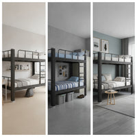 Metal Bunk Bed Space-Saving Steel Bunk Bed Heavy-Duty Furniture for Students, Employees, Dormitory, Apartment Housing