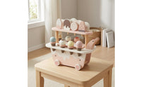 Two-Tier Pretend Ice Cream Shop Floral Accents Wooden Play Cart for Children