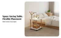 Movable with 360° Wheels Rolling Accent Table Modern Design 2-Tier Rolling Cart Space-Saving Nightstand Multi-Purpose for Homeowners, Renters, Students, Living Room, Bedroom, Small Areas, Kitchen