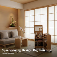 Space-Saving flip-up Dressing Table with Stool Multi-Functional Design Triple-Function Makeup Desk Integrated Storage Compartments Bedroom Furniture Minimalist and design for Apartment Dwellers, Students, Teenagers, Small areas, Dorm Room, Cloakroom