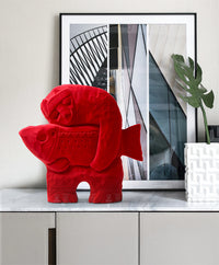 Modern Minimalist Flocked Fish Figurine for Tabletop Decor