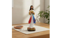 Altar Decoration Sacred Heart Jesus Statue Hand Painted Resin Jesus Figurine Detailed Craftsmanship Sacred Heart Statue Long Lasting for Catholics, Christians, Prayer Room, Church