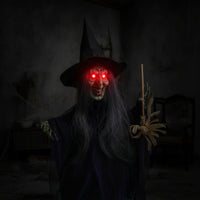 Witch Decoration with Glowing Eyes Halloween Glowing Witch Decoration Prop Animated Sound-Activated for Haunted Houses, Porch
