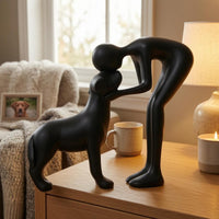 Abstract Person and Dog Statue Handcrafted Detail Person and Canine Sculpture Compact Size Memorial Sculpture for Gift