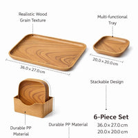 PP Wood Snack Tray Set, Stackable Lightweight Dessert Plates for Food Presentation, Appetizer Dish for Movie Night Tea Time