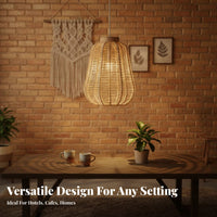 Woven Pendant Light Handwoven Design Wicker Pendant Light Vintage Evoking Rattan Design Lampshade for Restaurant, Coffee Shop, Dining Room