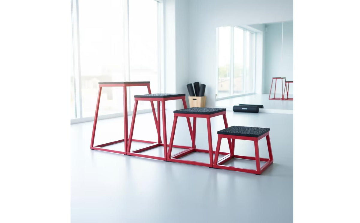 4 Pieces Metal Frame Exercise Step Platforms Textured Top Stackable Jumping Stools Anti-Slip Square Jumping Stool Stepped Design