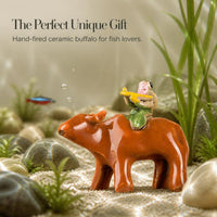 Aquarium Mountain Ornament with Suction Stone and Animal Figurines for Fish Tank Landscaping