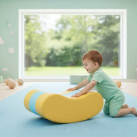 Rocking Boat Wooden Rocking Toy with Padded Seat Bright Kid Ride On Toy for Daycare