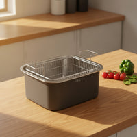 2 Pieces Kitchen Basin with Drain Basket Rectangular Stainless Steel Drain Basket Versatile for Camping