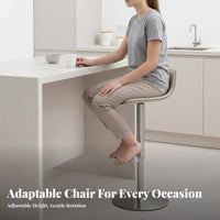 Modern Minimalist Design Adjustable rotating Stool with supportrest Integrated Footrest Adjustable Pedestal Stool with Low supportrest Wide Stable Base Counter Chair Padded Seat for home residents, Adults, Home Bar, Kitchen Island, Pub, Dining Room