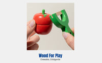 Wooden Pretend Play Kitchen Toy, Fruit & Vegetable Cutting Set for Children, Storage Box