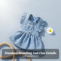 Ruffled Straps Denim Dog Dress with Leash Lightweight Material Denim Dog Dress Breathable for Young Dogs, Cats, Walking, Outdoor