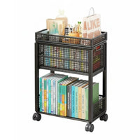 With casters Under-Table Rolling Organizer Easy to Move Under Desk Rolling Organizer Space-Saving Mobile storage shelf Simple Design for Students, Office Workers, Study Room, Classroom, Bedroom, Kitchen