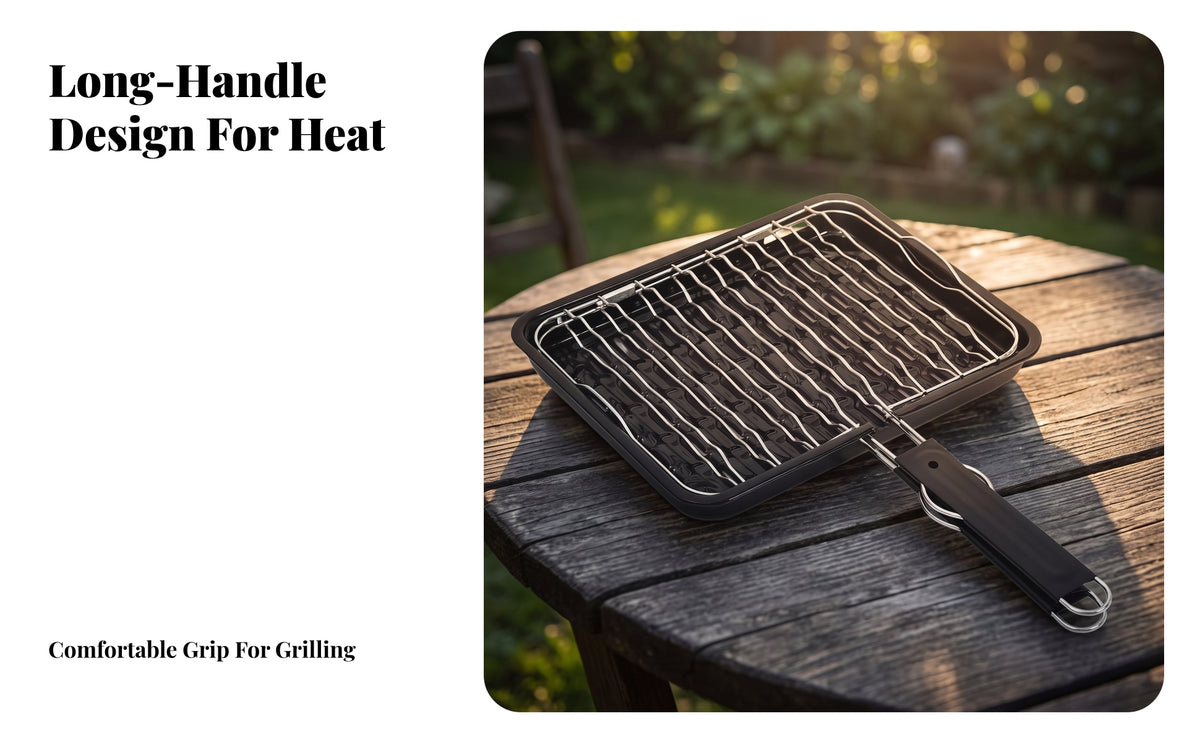 Stainless Steel Grilling Basket | Compact square shape, Rust-Resistant, Grill Basket with Handle, for Outdoor Barbecue