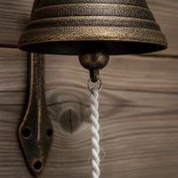 Wall-Mounted Bell with Pull Cord Rustic Cast-Iron Chime with Bracket Weathered for Homeowners, Shop Owners, Entryway, Cafe