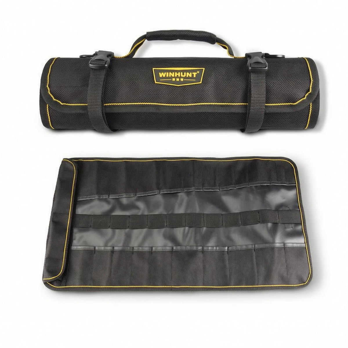 Oxford Cloth Roll-up Tool Bag Yellow Piping Roll up Tool Bag Fastening Straps Carrying Handle