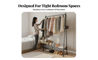 Space-Saving Design Rolling Clothing with Shelf Easy Assembly Wheeled Hanging with Bottom Shelf Multi-Functional Garment Rack Heavy Duty for Homeowners, Renters, Students, Bedroom, Dorm Room, Entryway, Balcony
