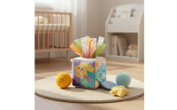 Color Recognition Baby Tissue Box Toy Mirror Surface Sensory Tissue Box Toy Pull Ribbons Cloth Activity Cube Fine Movement Skills for Babies, Toddlers
