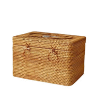 Lidded Rattan container with Handle Portable Design for Beach, recreational area, Nature Lovers