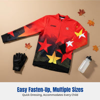 Kids Cycling Jersey, Autumn Winter, Fleece, Long Sleeve, Unisex, Red, Sports Top, Full Zipper